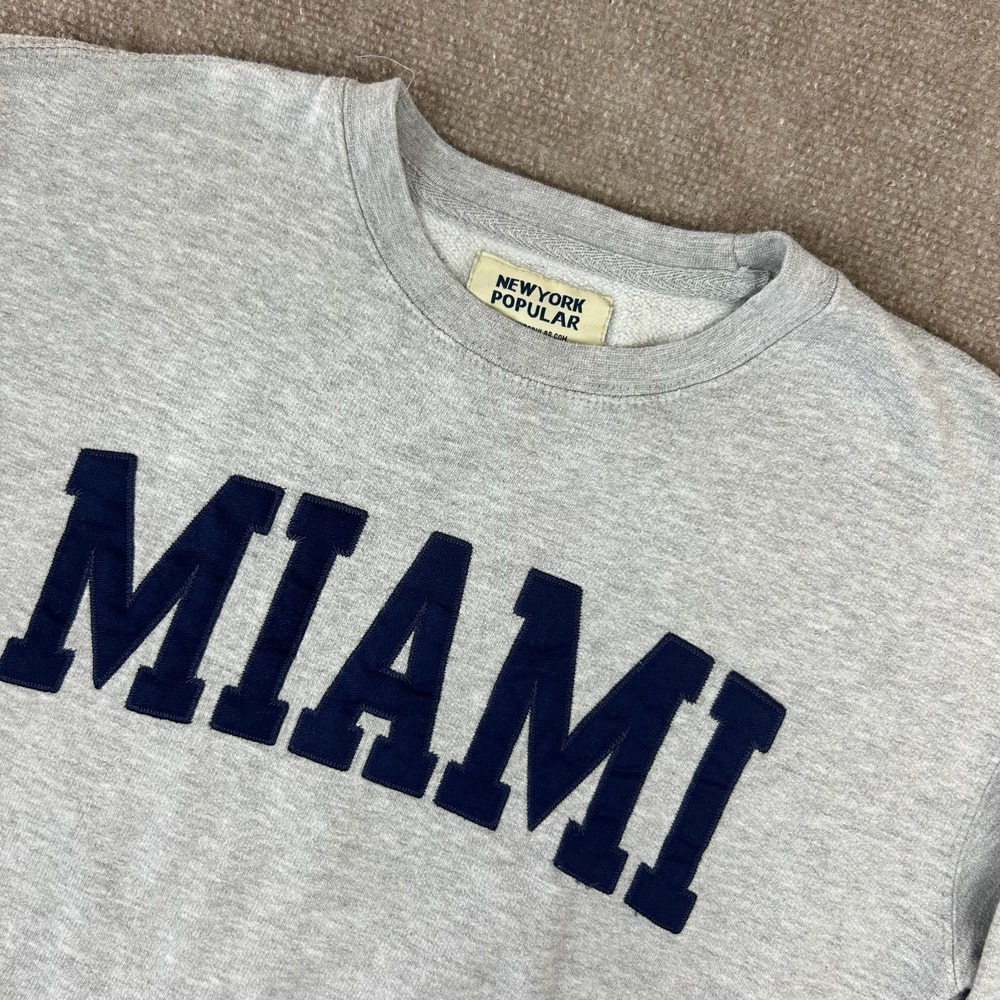 New York Popular MIAMI Sweatshirt Womens Medium Heather Gray Fleece Lined Cotton